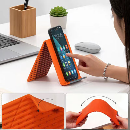 Flexible Portable Foldable Silicone Aluminum Phone Stand for Desk & Travel, Adjustable Non-Slip Universal Phone & Tablet Holder for Home, Kitchen, Office