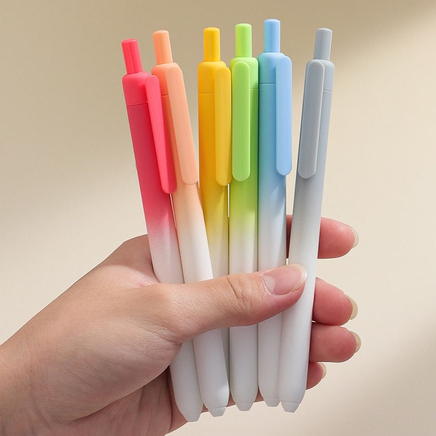 The Gradient Rainbow Pens (Set of 6) Set of 6 Aesthetic Gel Pens | 0.5mm Fine Tip | Smooth Writing | Cute Korean-Style Stationery for School, Office & Journaling