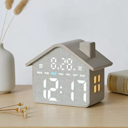 CozyNest™ LED House Alarm Clock with  Date and Day Display Bedside Night Light Timepiece and  Adjustable Brightness