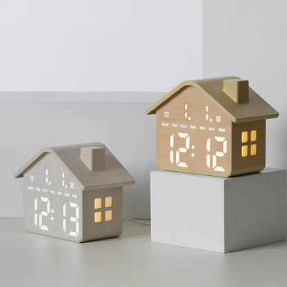 CozyNest™ LED House Alarm Clock with  Date and Day Display Bedside Night Light Timepiece and  Adjustable Brightness