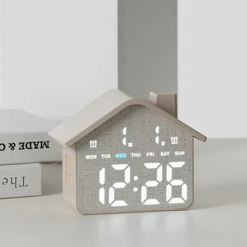 CozyNest™ LED House Alarm Clock with  Date and Day Display Bedside Night Light Timepiece and  Adjustable Brightness