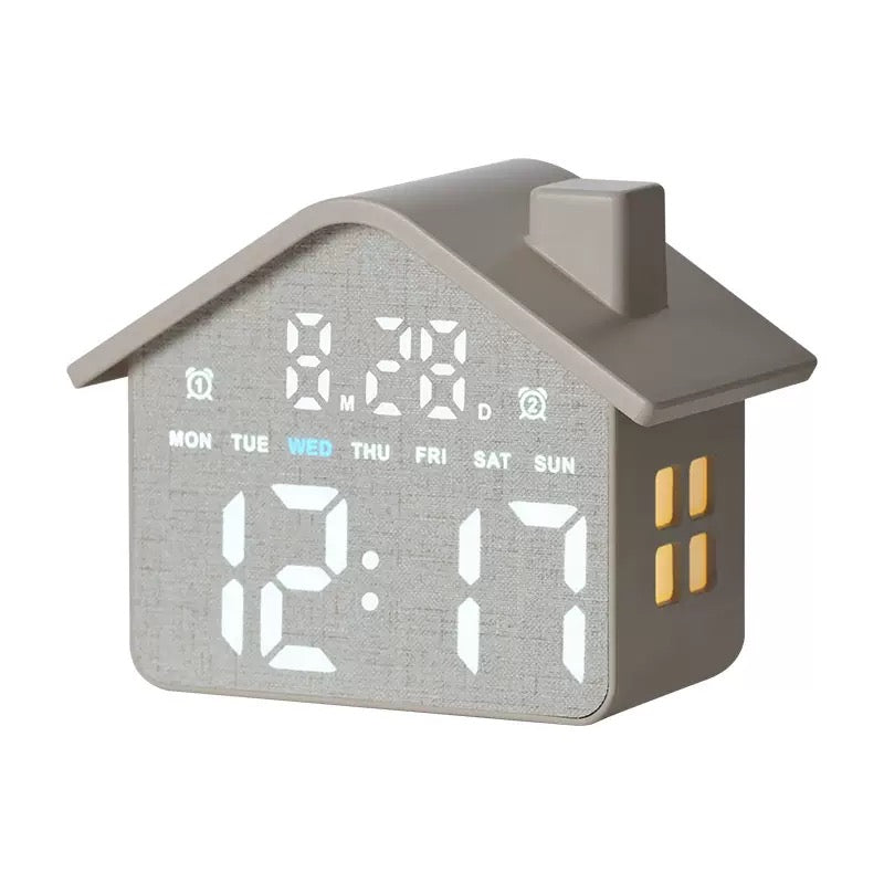 CozyNest™ LED House Alarm Clock with  Date and Day Display Bedside Night Light Timepiece and  Adjustable Brightness