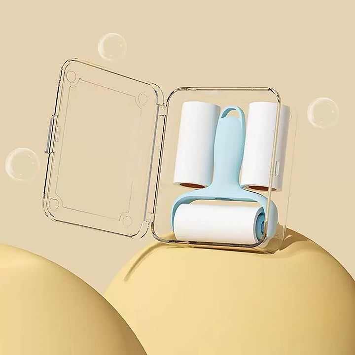 Portable Pocket Lint roller with 2 extra replaceable paper rolls and carry case