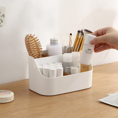 TidyNest™ Multi-Compartment Desk Organizer | Multipurpose Storage Box with Adjustable Dividers & Removable Partition | Plastic Organizer for Makeup, Cosmetics, Stationery, Office Supplies, Bathroom & Vanity Counter (White)