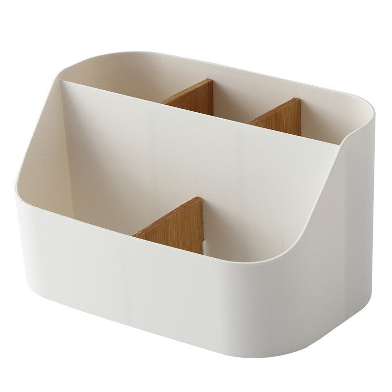 TidyNest™ Multi-Compartment Desk Organizer | Multipurpose Storage Box with Adjustable Dividers & Removable Partition | Plastic Organizer for Makeup, Cosmetics, Stationery, Office Supplies, Bathroom & Vanity Counter (White)