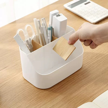 TidyNest™ Multi-Compartment Desk Organizer | Multipurpose Storage Box with Adjustable Dividers & Removable Partition | Plastic Organizer for Makeup, Cosmetics, Stationery, Office Supplies, Bathroom & Vanity Counter (White)