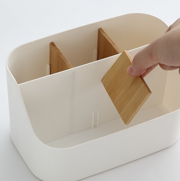 TidyNest™ Multi-Compartment Desk Organizer | Multipurpose Storage Box with Adjustable Dividers & Removable Partition | Plastic Organizer for Makeup, Cosmetics, Stationery, Office Supplies, Bathroom & Vanity Counter (White)