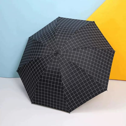 CheckMate™ Automatic Folding Umbrella for Men & Women | 100cm Canopy | Windproof & Water-Resistant | Compact 28cm Folded Size | Auto Open Travel Umbrella | 54cm Tall | Black & White Grid Design