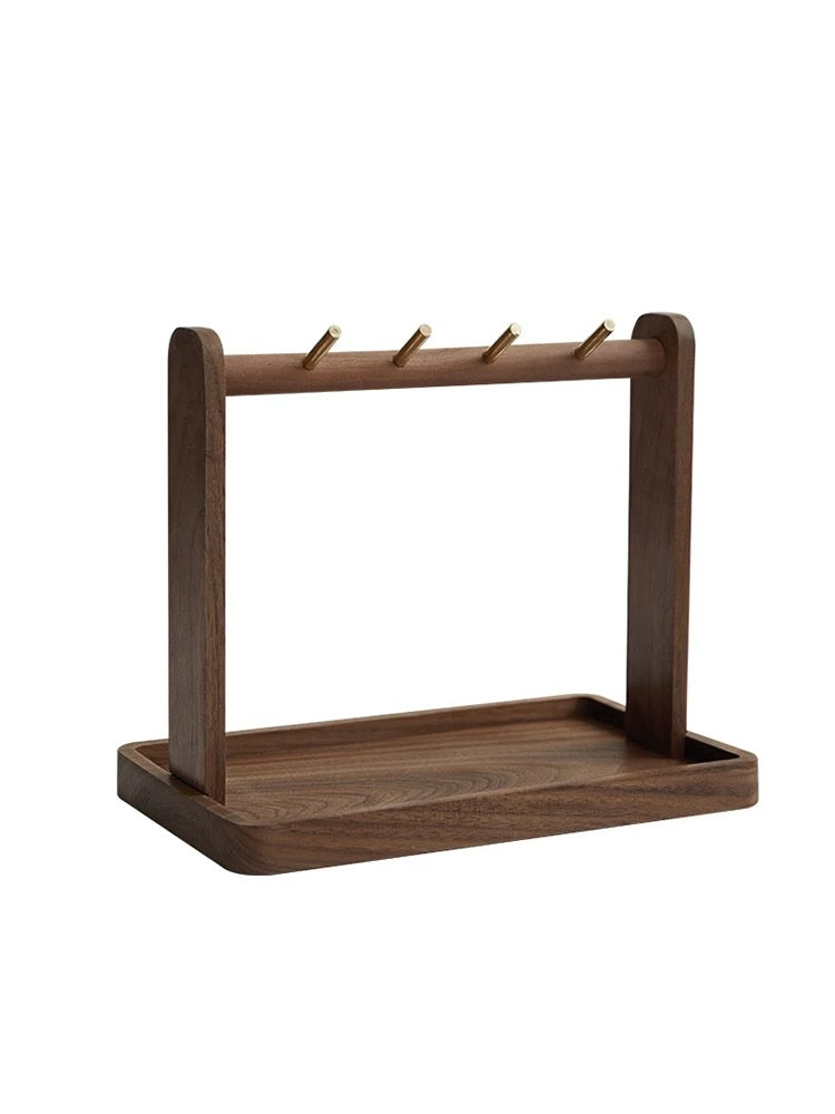 Solid Wooden Trinket Tray with Brass Hooks