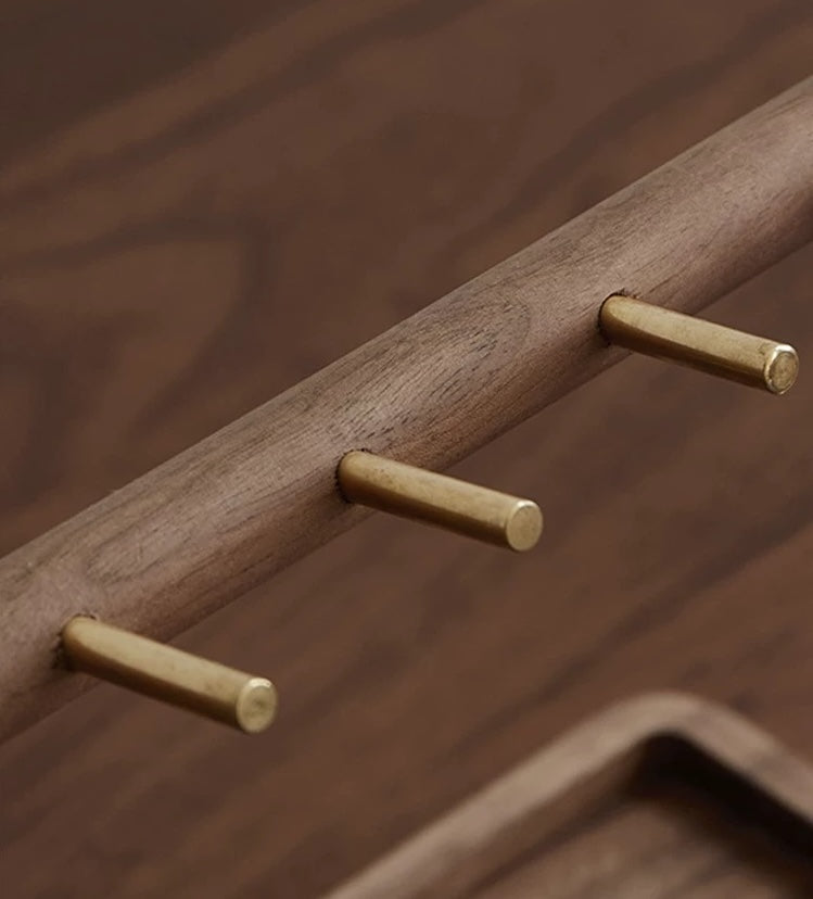 Solid Wooden Trinket Tray with Brass Hooks