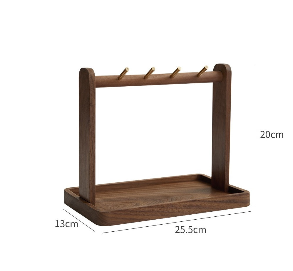 Solid Wooden Trinket Tray with Brass Hooks