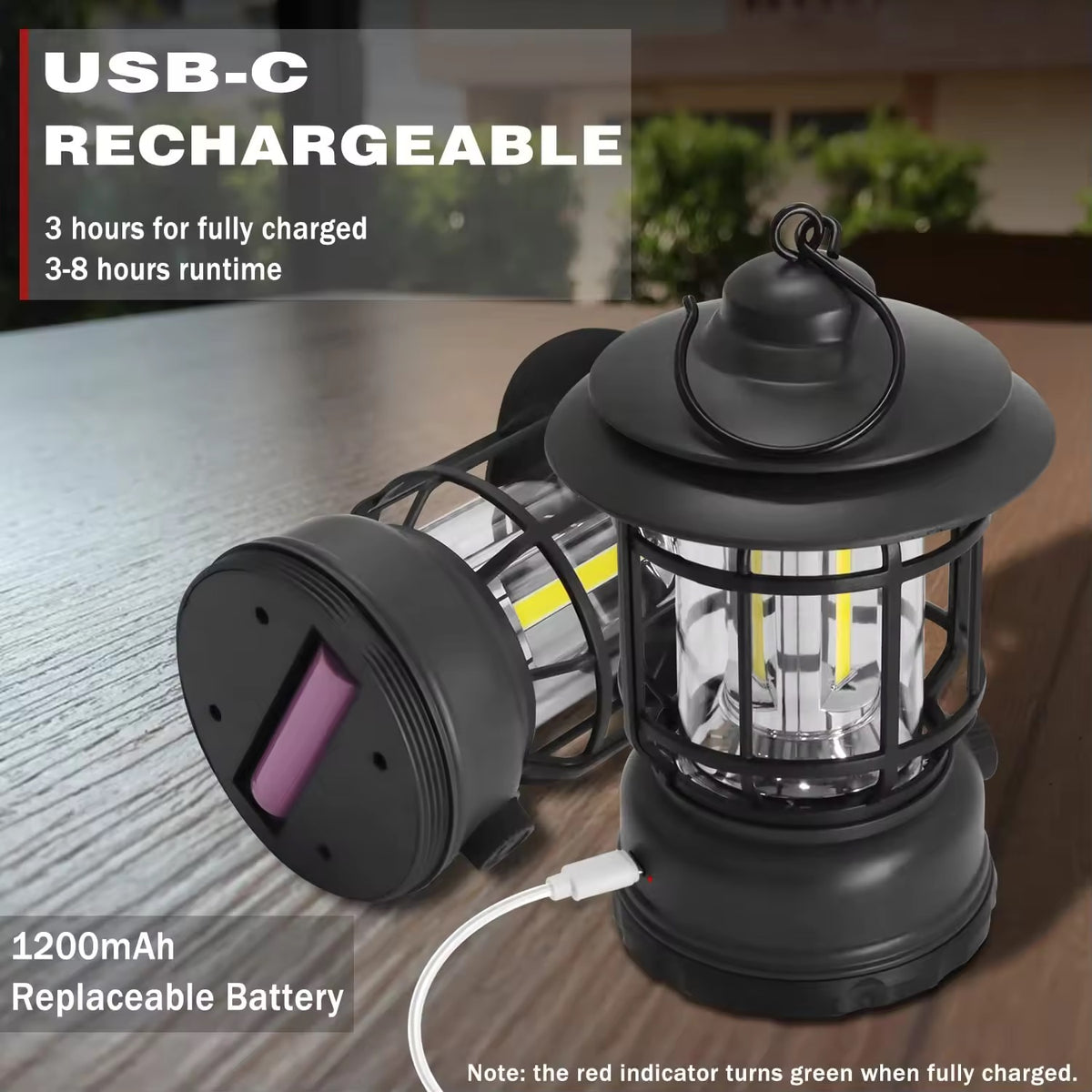 Rechargeable Retro Camping Light with Replaceable Lithium ion Battery