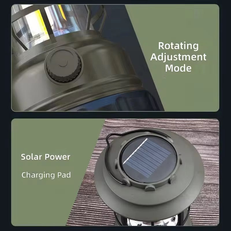Solar Powered  & Rechargeable Retro Camping Light with Replaceable Lithium ion Battery