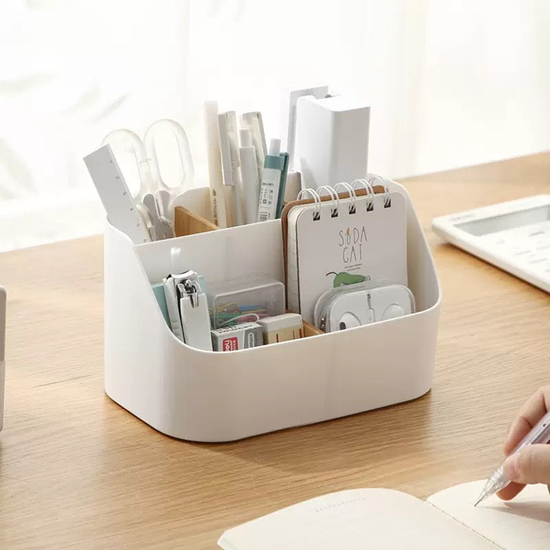 TidyNest™ Multi-Compartment Desk Organizer | Multipurpose Storage Box with Adjustable Dividers & Removable Partition | Plastic Organizer for Makeup, Cosmetics, Stationery, Office Supplies, Bathroom & Vanity Counter (White)
