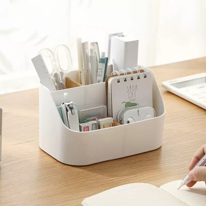 TidyNest™ Multi-Compartment Desk Organizer | Multipurpose Storage Box with Adjustable Dividers & Removable Partition | Plastic Organizer for Makeup, Cosmetics, Stationery, Office Supplies, Bathroom & Vanity Counter (White)