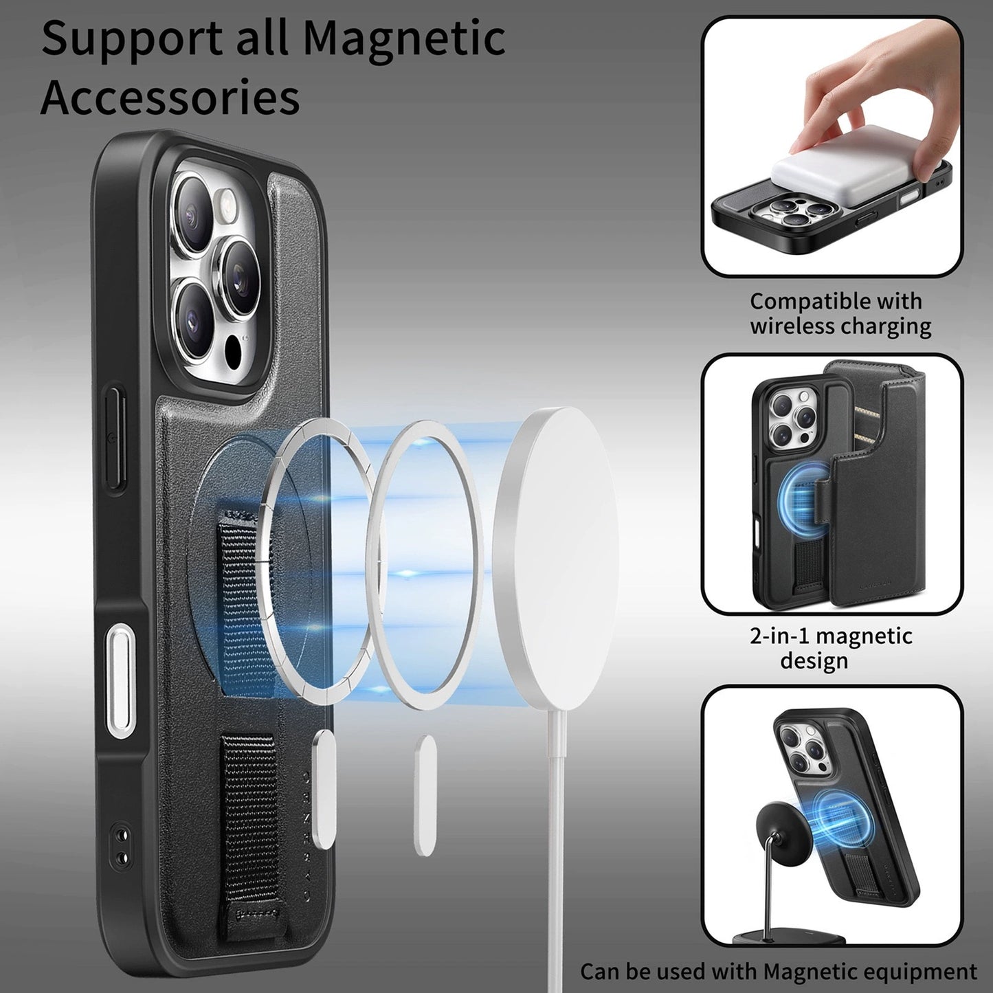 2 in 1 iPhone Detachable Wireless Charging Folio MagSafe Case and Cover RFID Blocking Card wallet Slots Removable Cover for iPhone