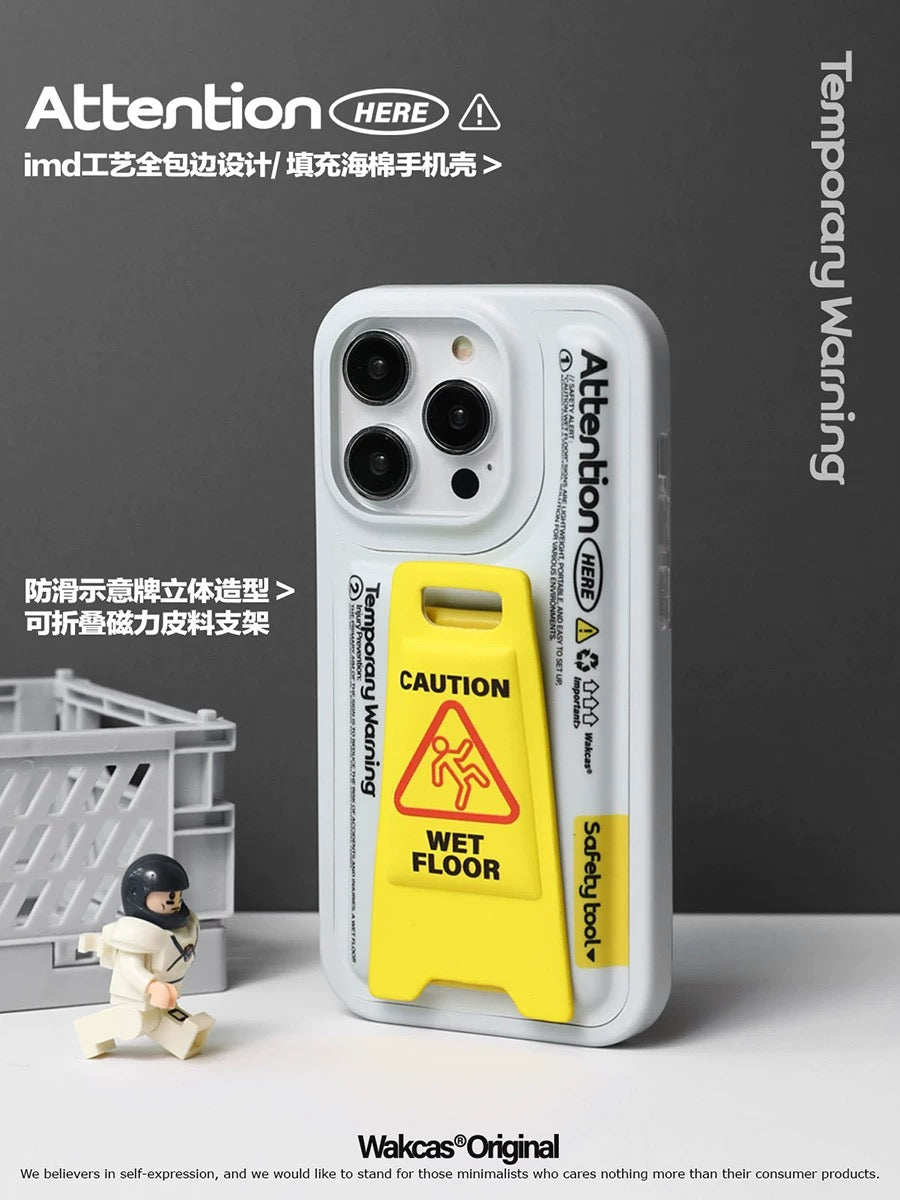 WAKCAS Caution Wet Floor Protective case for iPhone with Built-in Phone Stand