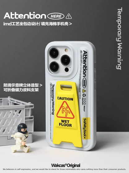 WAKCAS Caution Wet Floor Protective case for iPhone with Built-in Phone Stand