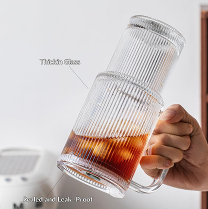 Fluted Glass Tumbler with reusable Straw, Handle & Lid