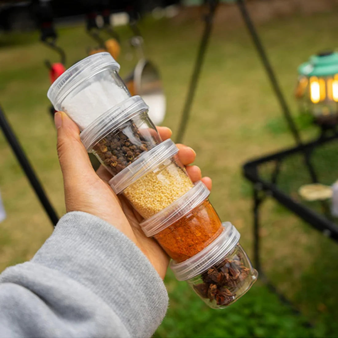 Stackable 5 piece Interlocking Spice & Dip Jars with Carry Pouch ( 40ml x 5 )