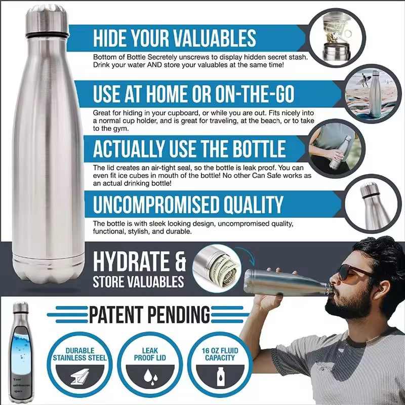 Stainless Steel Insulated Water Bottle with Secret Storage Compartment (750ml)