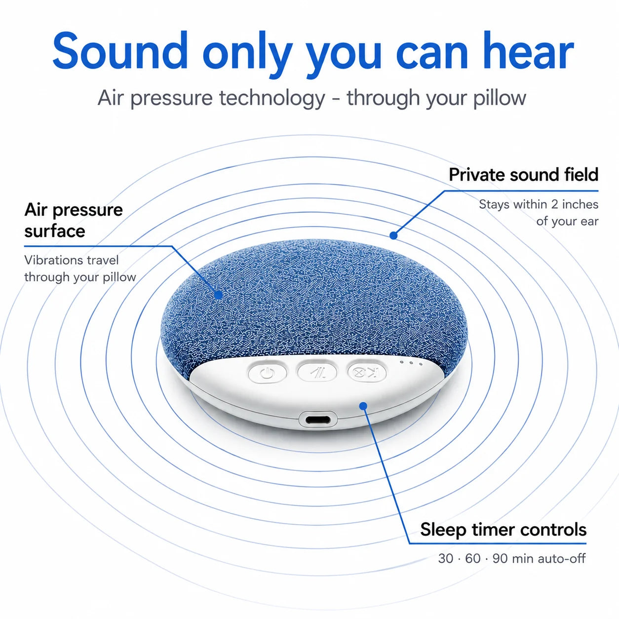 Under Pillow Speaker Ultra-Thin Wireless Bluetooth Pillow Speaker with timer, Acoustic fabric mesh, Light as feather,