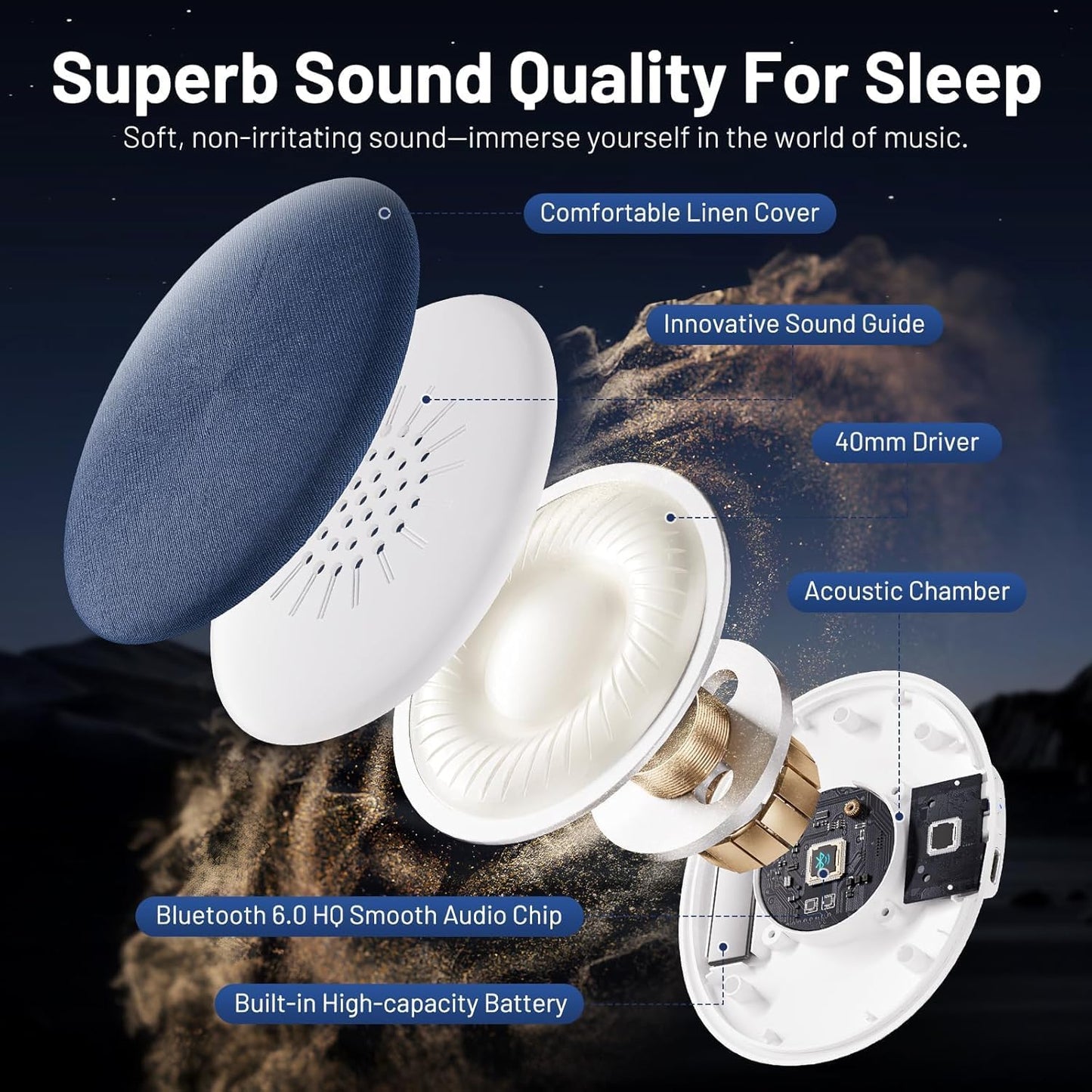 Under Pillow Speaker Ultra-Thin Wireless Bluetooth Pillow Speaker with timer, Acoustic fabric mesh, Light as feather,
