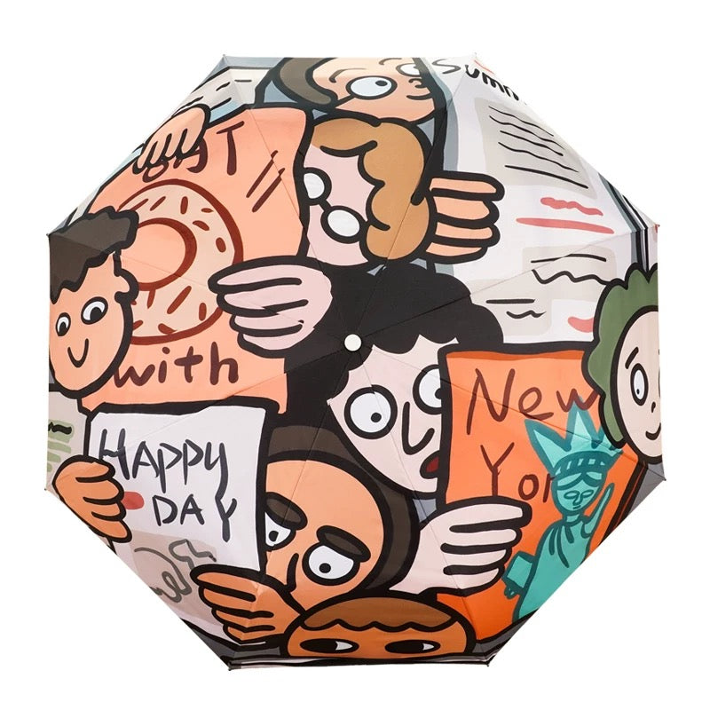 Happy Day New Yorker Printed Autofold All Season Umbrella