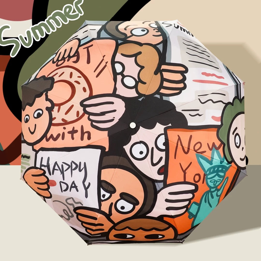 Happy Day New Yorker Printed Autofold All Season Umbrella