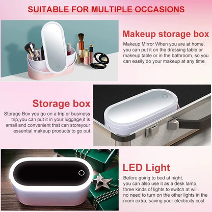 Portable Makeup Vanity Case with rechargeable illuminating touch mirror