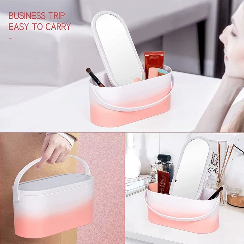 Portable Makeup Vanity Case with rechargeable illuminating touch mirror