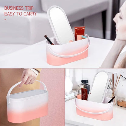 Portable Makeup Vanity Case with rechargeable illuminating touch mirror