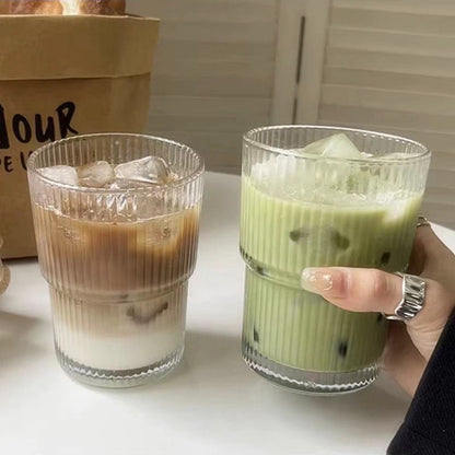 SipEase™ 450ml Fluted  Glass-Look Tumbler with Lid & Straw | Reusable Coffee, Tea & Juice Cup