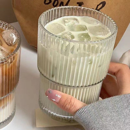 SipEase™ 450ml Fluted  Glass-Look Tumbler with Lid & Straw | Reusable Coffee, Tea & Juice Cup
