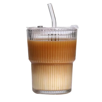 SipEase™ 450ml Fluted  Glass-Look Tumbler with Lid & Straw | Reusable Coffee, Tea & Juice Cup