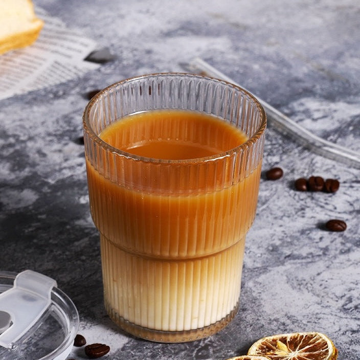 SipEase™ 450ml Fluted  Glass-Look Tumbler with Lid & Straw | Reusable Coffee, Tea & Juice Cup