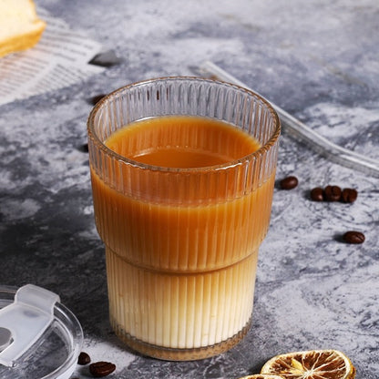 SipEase™ 450ml Fluted  Glass-Look Tumbler with Lid & Straw | Reusable Coffee, Tea & Juice Cup