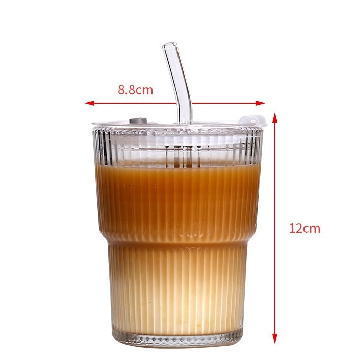SipEase™ 450ml Fluted  Glass-Look Tumbler with Lid & Straw | Reusable Coffee, Tea & Juice Cup