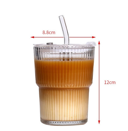 SipEase™ 450ml Fluted  Glass-Look Tumbler with Lid & Straw | Reusable Coffee, Tea & Juice Cup
