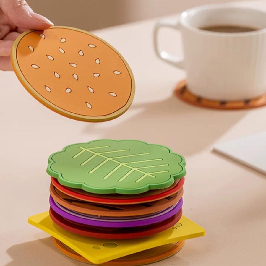 8pc Hamburger Insulating Flexible Coaster