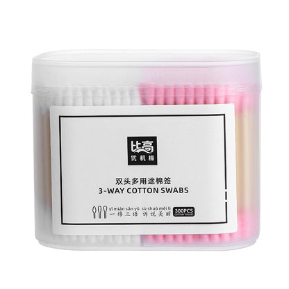 CottonCloud™ 3-in-1 Premium Cotton Swabs – 300 Pcs | Dual-Tip & Precision Cotton Buds  Multipurpose Ear, Makeup & Personal Care Kit with Storage Box