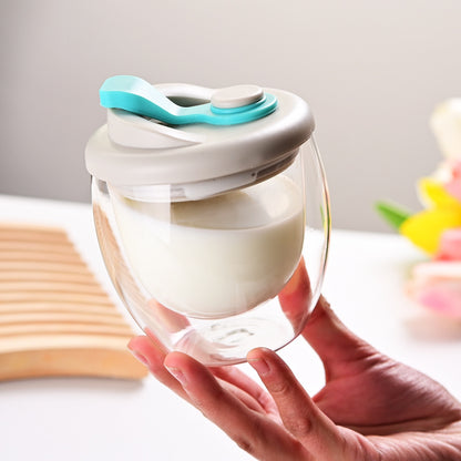Double Layer Glass Cup with Lid