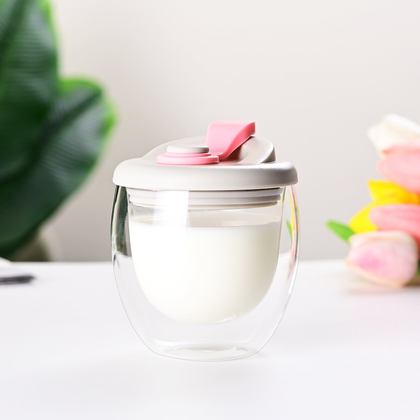 Double Layer Glass Cup with Lid