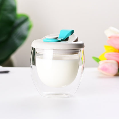 Double Layer Glass Cup with Lid