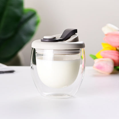 Double Layer Glass Cup with Lid