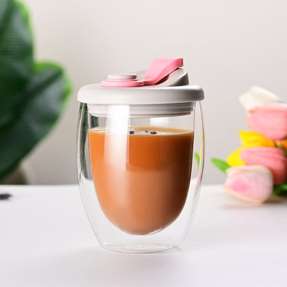 Double Layer Glass Cup with Lid