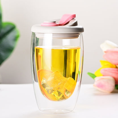 Double Layer Glass Cup with Lid