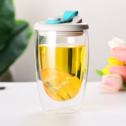 Double Layer Glass Cup with Lid