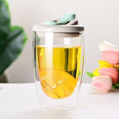 Double Layer Glass Cup with Lid