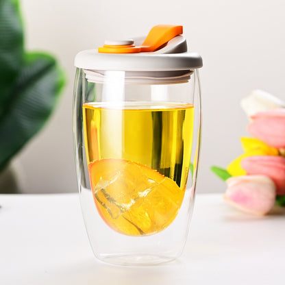 Double Layer Glass Cup with Lid